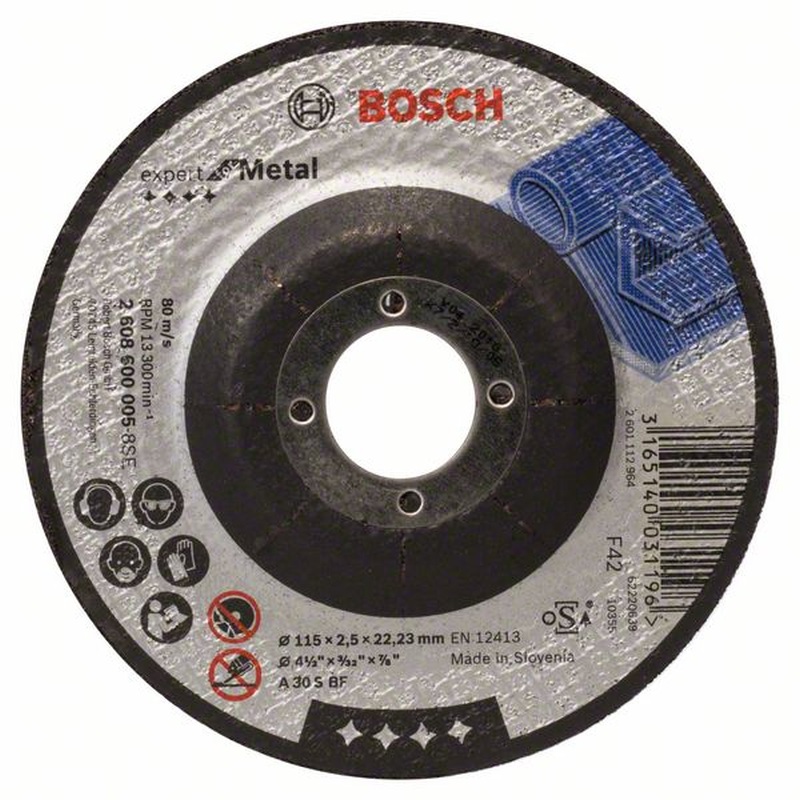 BOSCH  Metal Cutting disc with Depressed Centre 4.5" x 22.2 x 2.5 mm - 2608600005