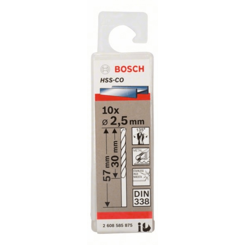 BOSCH  metal drill bit HSS-Co, DIN 338, 2.5 x 30 x 57 mm - 2608585875