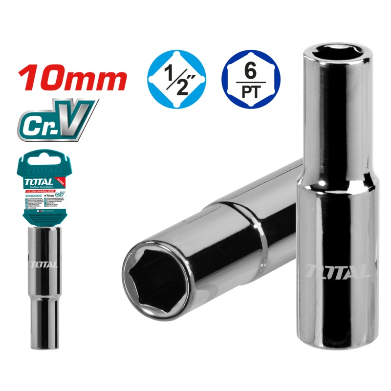 Total tools 1/2" Deep hexagonal socket  black nickel plated 10mm - THTST12103L
