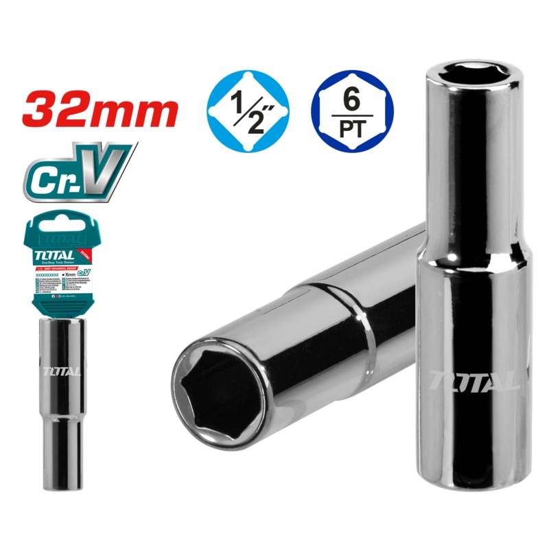 Total tools 1/2" Deep hexagonal socket black nickel plated 32mm - THTST12323L