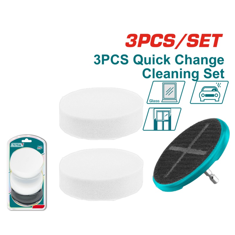 Total tools 3Pcs  quick Change cleaning set  3.5 " (quick Change backer + soft sponge pads ) - TAC35351