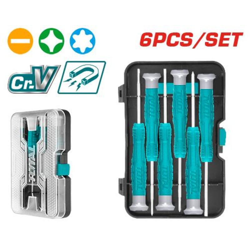 Total tools 6 Pcs precision screwdriver set with plastic handle - THT250PS0601
