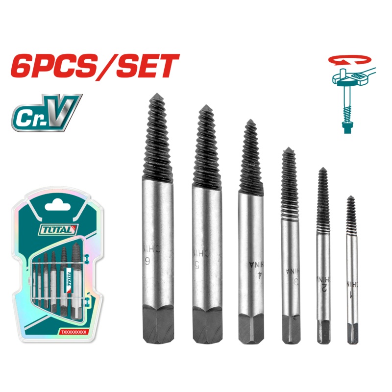 Total tools 6 Pcs screw extractor set  3 : 25 mm  (easy out)- TACSE0061