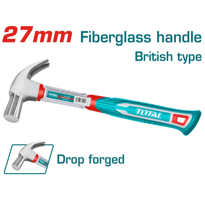 Total tools British type claw hammer 27mm with  fiberglass handle - THCH61027