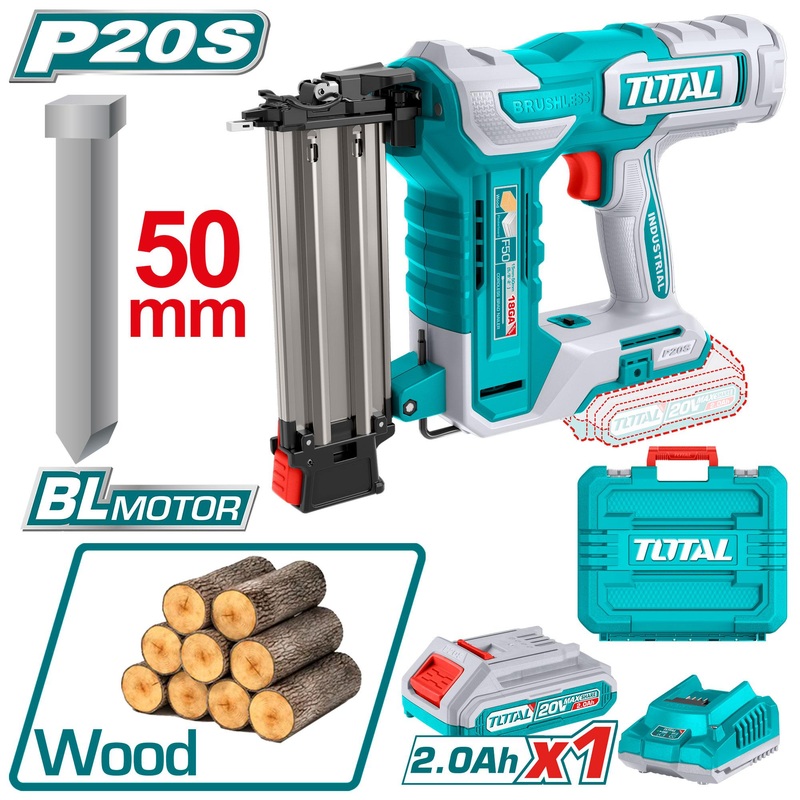 Total Tools Cordless brad nailer 20V brad nails (50mm) With 1 Pcs 2.0AH battery And Charger-TCBNLI5008