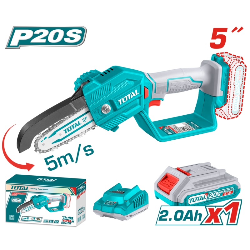 Total tools Cordless pruner saw 5 inch 20V 2 Ah with battery and charger  - TGSLI20581