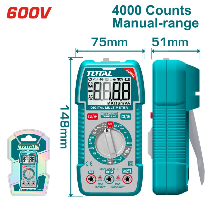 Total tools Digital multimeter  600 V  DC/AC - TMT536002