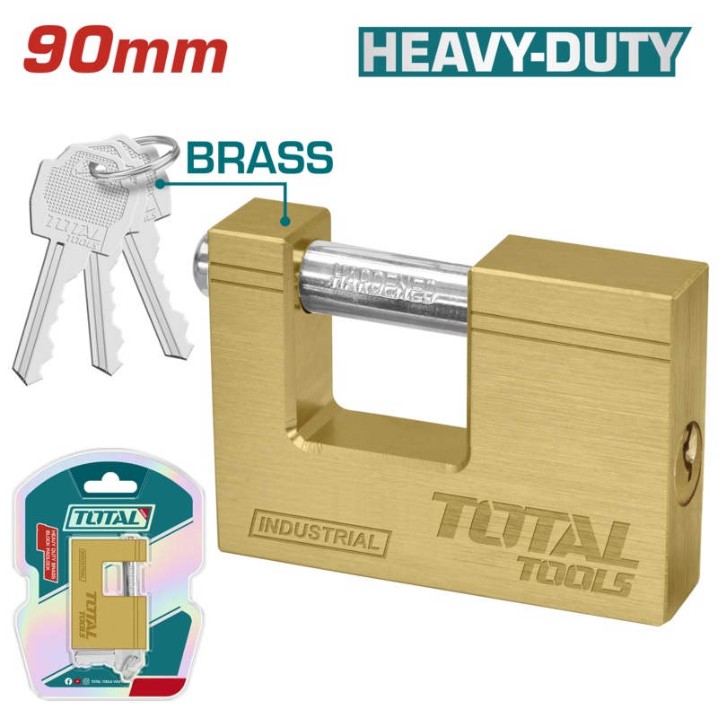 Total tools Heavy duty brass block padlock  90 mm- TLK32903