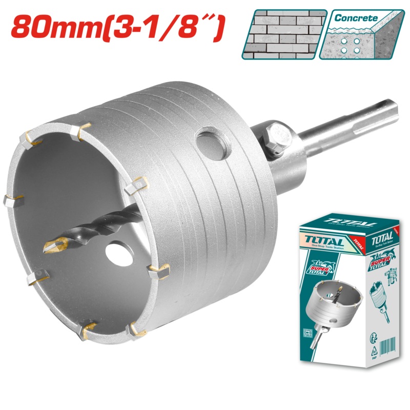 Total tools masonry hole core drill bit 80 mm 4"  with adaptor- TAC430801