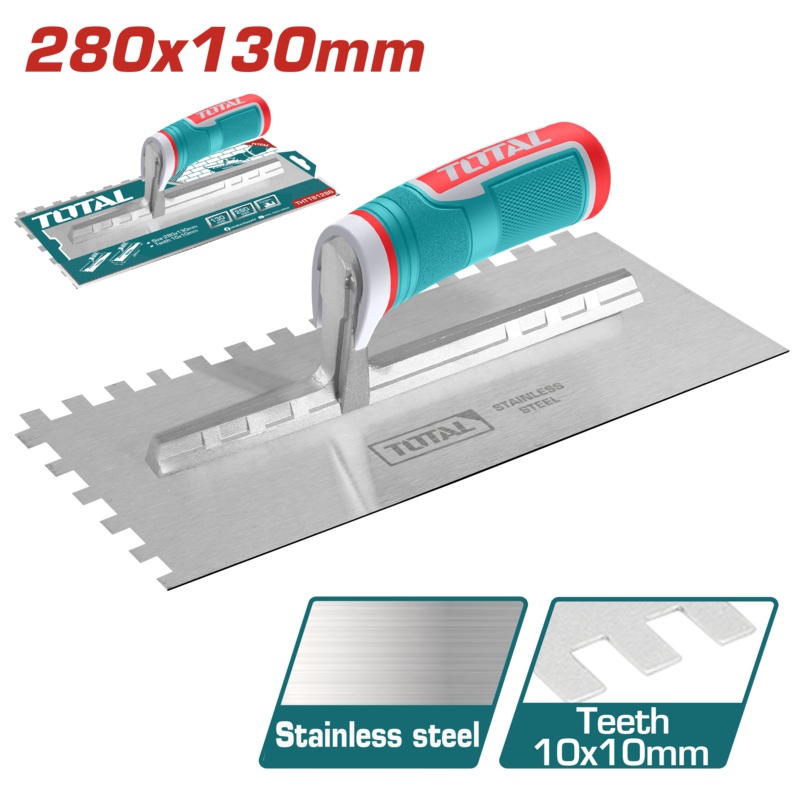 Total tools Plastering trowel with teeth 280x130mm (Plastic handle) - THTT81286