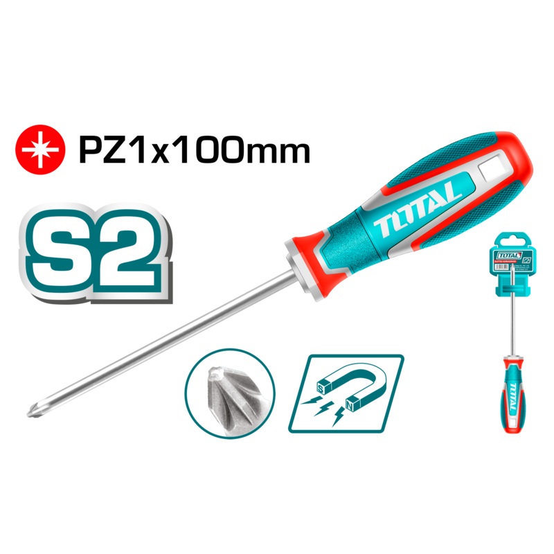 Total tools Pozidriv screwdriver S2 - 150 mm PZ1 - TSDPZ1100