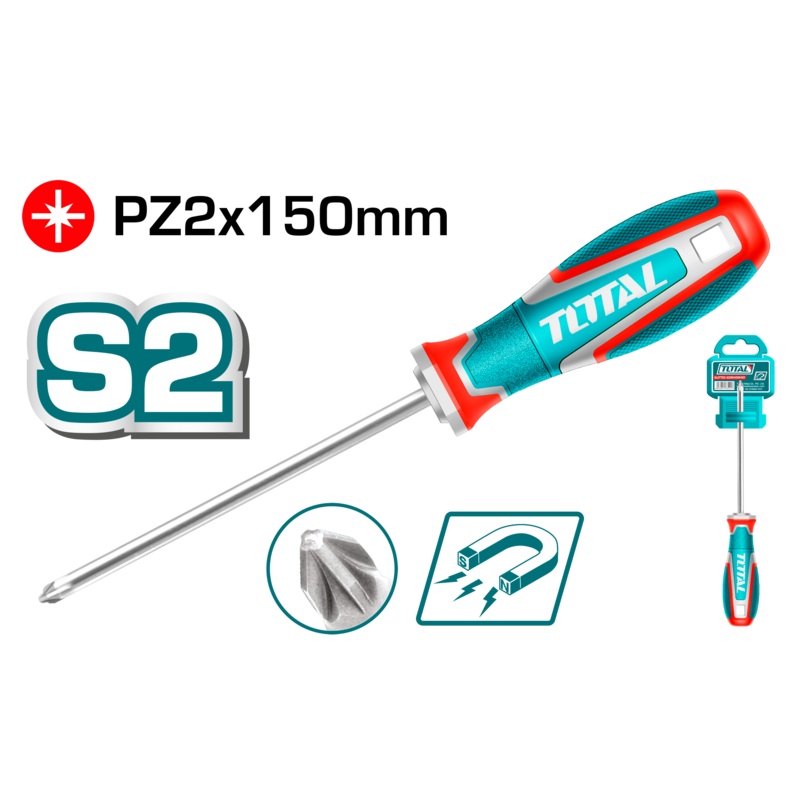 Total tools Pozidriv screwdriver S2 - 150 mm  PZ2 - TSDPZ2150