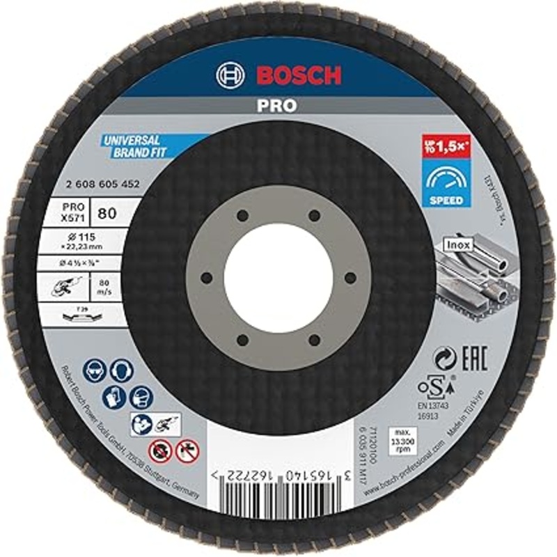 BOSCH   Flap disc X571 for  Metal 115 mm x 22.23 mm P 80 grit  - 2608605452