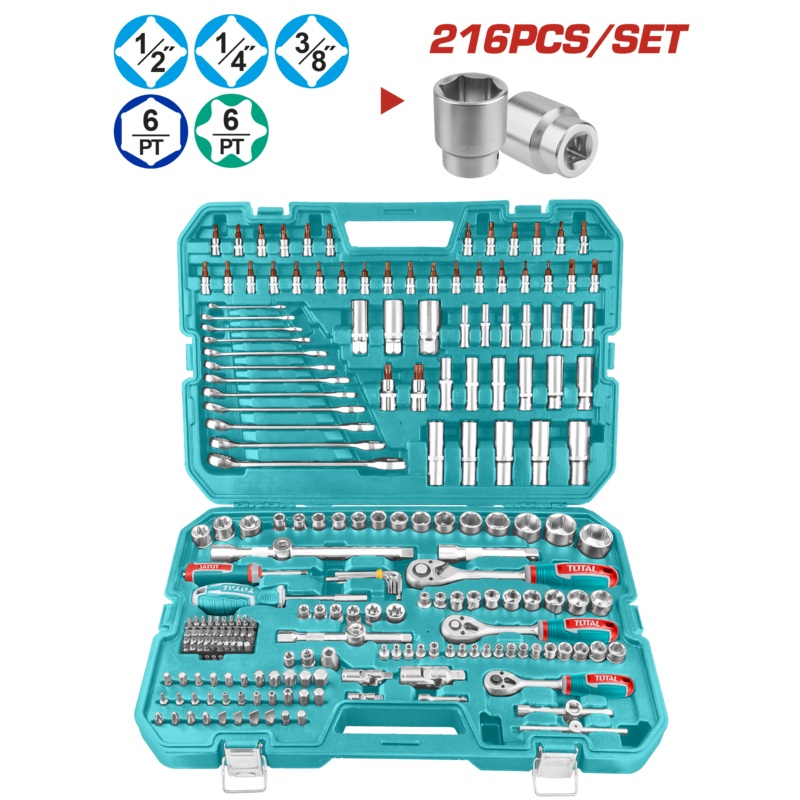 Total tools 216 Pcs combination tools set (1/4" - 3/8" - 1/2 " ) - THKTHP22166