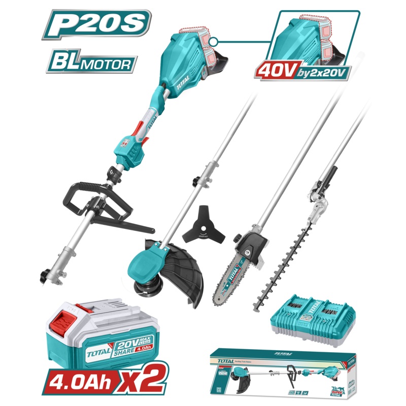 Total tools 4-in-1 Cordless multi garden tool Hedge and grass trimmer + chain saw 40 V - TSTLI2040386