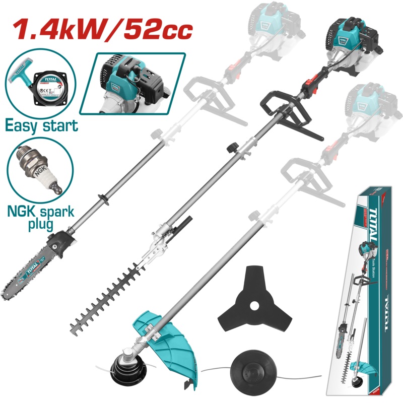 Total tools 4-in-1 Gasoline multi garden tool Hedge and grass trimmer + chain saw  52 CC - TMT55211