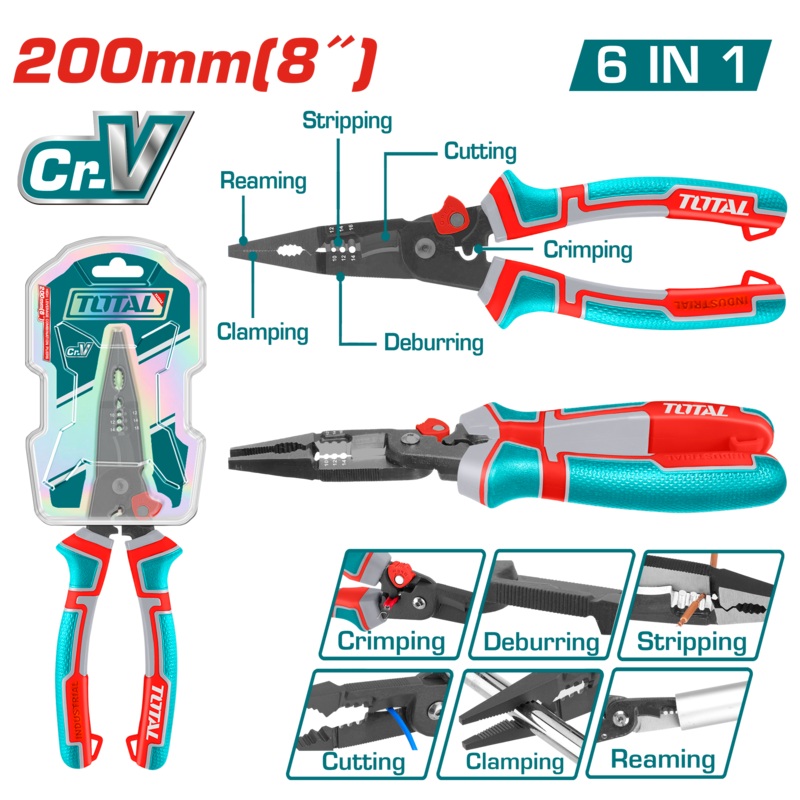 Total tools 6-in-1 Multi-function long nose pliers 8 inch - THTMF286