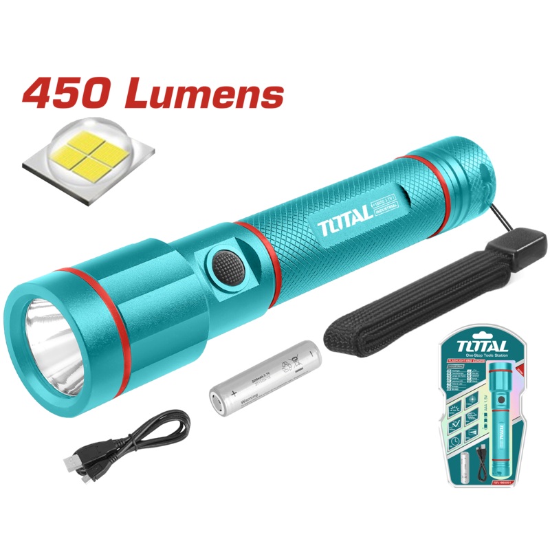 Total tools Rechargeable LED Flashlight 450  lumens  - TCFL1865051