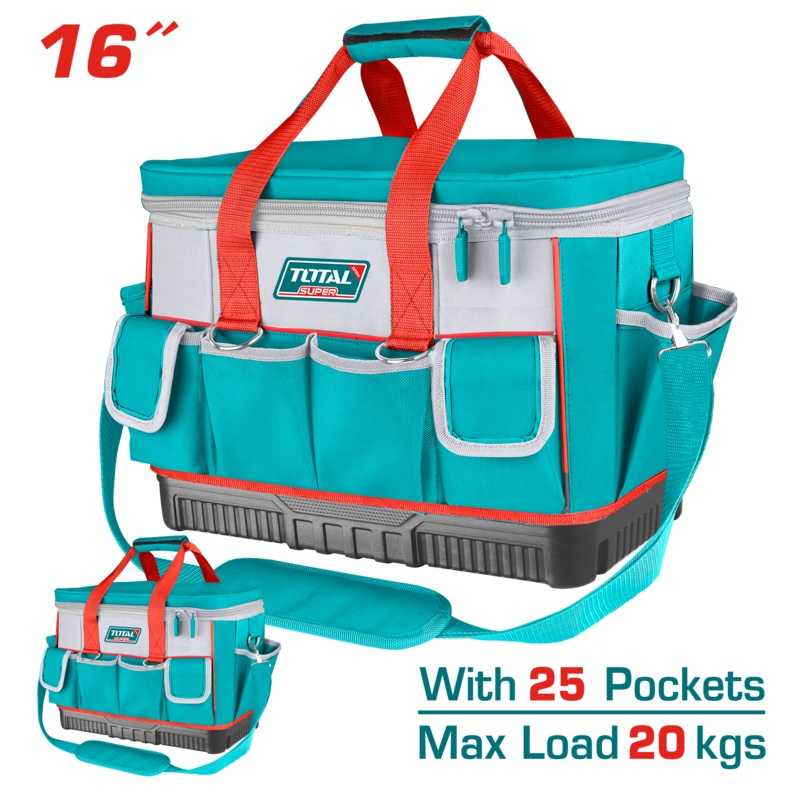 Total tools Tool bag 16 inch Durable plastic base with 25 pockets - THT561625