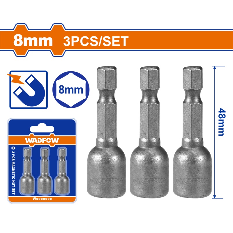 WADFOW 3 Pcs magnetic nut set  8 mm - WWR1K08