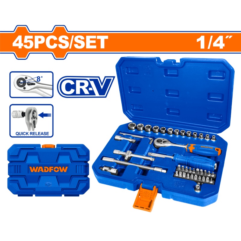 WADFOW 45 Pcs 1/4" socket set 4 : 14 mm  - WST4D45