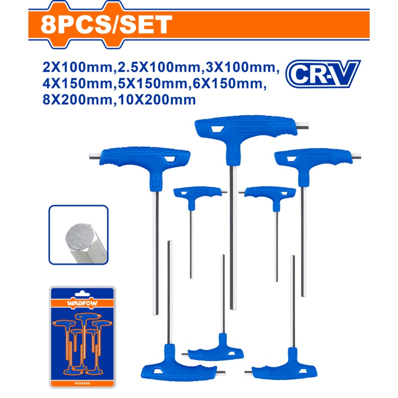 WADFOW 8 Pcs T-handle hex wrench set 2 : 10 mm- WHK1481