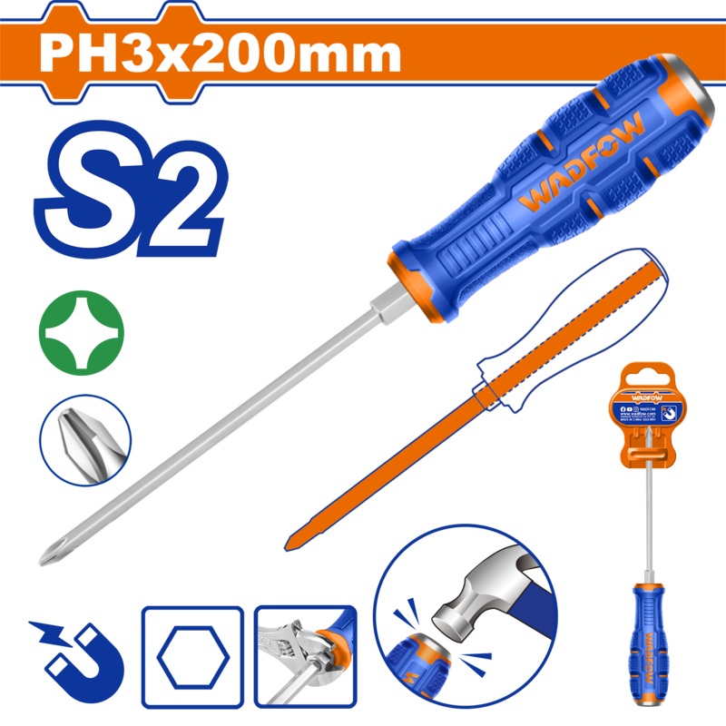 WADFOW Phillips go-through screwdriver PH3 - 200 MM - WQJ2238
