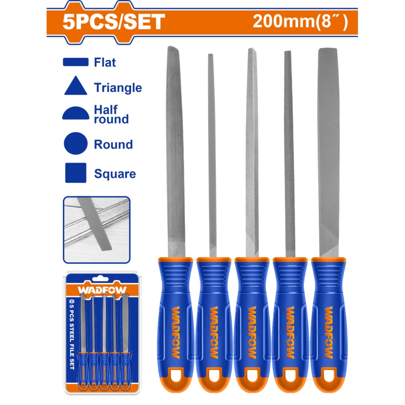 WADFOW5 Pcs Steel file set 200 mm  8 inch. - WSF2405