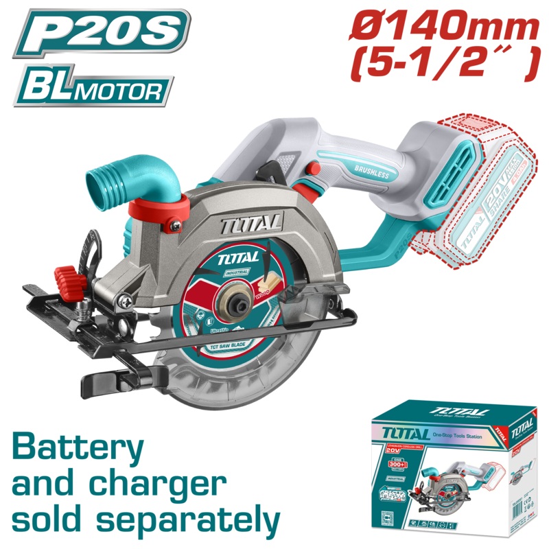 Total tools Brushless Cordless circular saw 5.5 " 140 mm 20 volt without battery and charger - TSLI1402