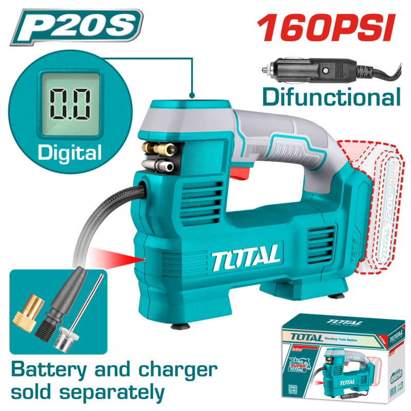 Total tools Cordless auto air compressor 20 volt without  battery and charger - TACLI2012