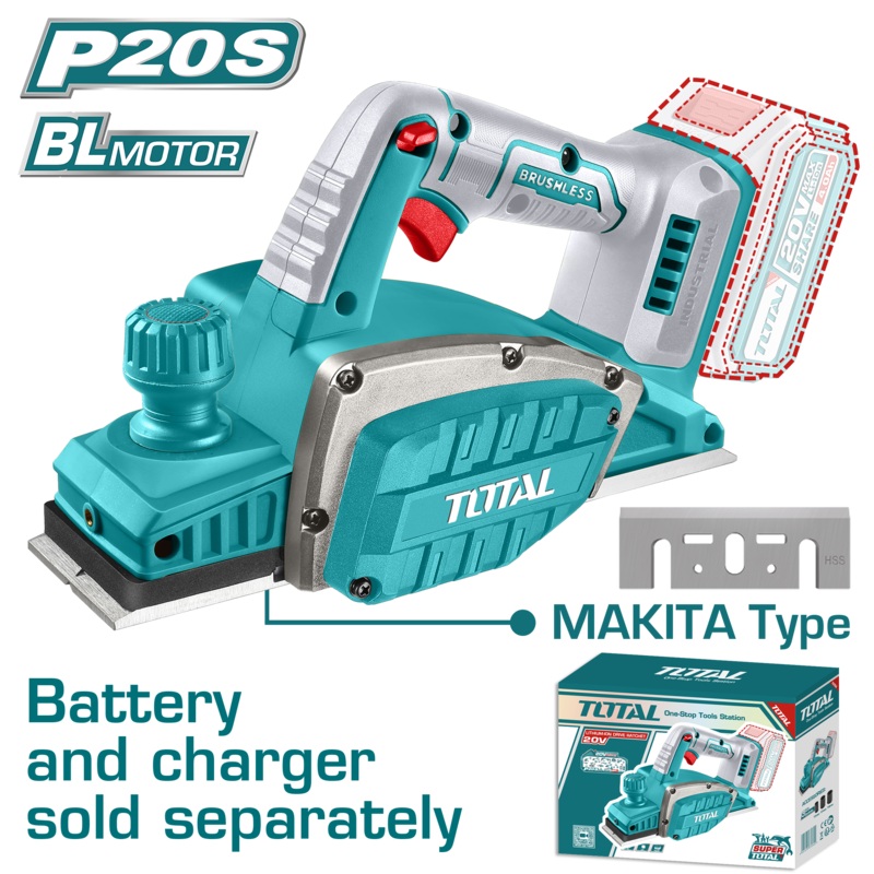 Total tools Cordless planer 82 mm 20 volt  without  battery and charger - TRLI20401