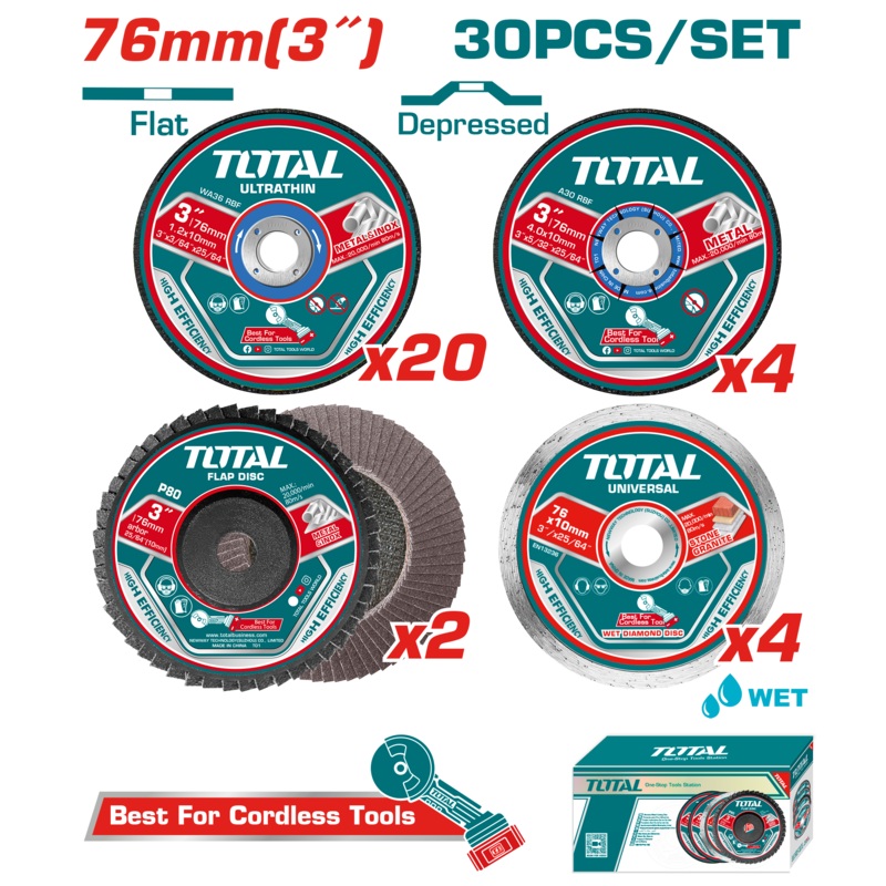 Total tools Cutting and grinding disc set 3 inch  30 pcs - TAC97630