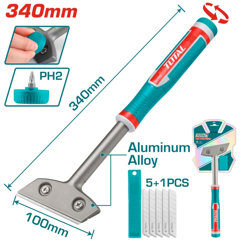 Total tools Metal scraper 340 * 100 mm With 6pcs SK5 knife Blade  TGS3088