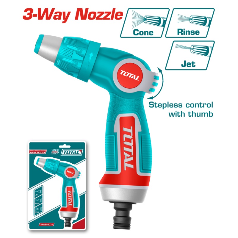 Total tools Plastic trigger nozzle with 3 way adjustable spray - THWSG6031