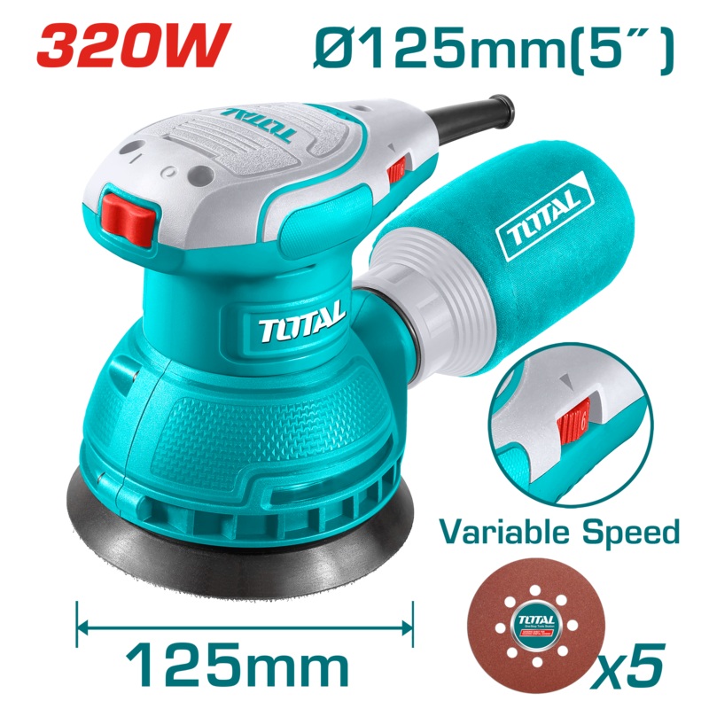 Total tools Rotary sander 5 inch 320 W + 5 pcs sand papers - TF2131256