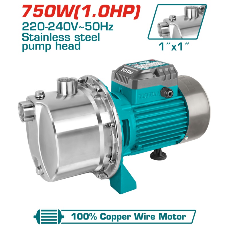 Total tools Stainless Steel Self-Priming Jet Water Pump 1.0 HP  -  TWPS375062