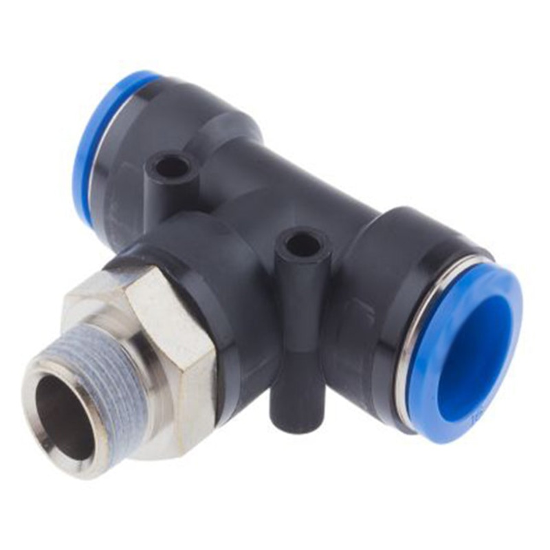 Male Thread T / Tee type Connector Three-way Pneumatic Air tube fittings Thread 3/8-inch x Tube 8mm Model TPB-08-03