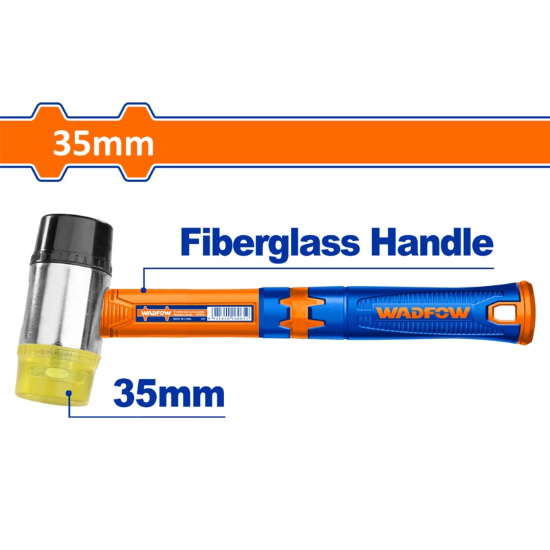 WADFOW Rubber and plastic hammer 35mm Unique design fiberglass handle - WHM7305