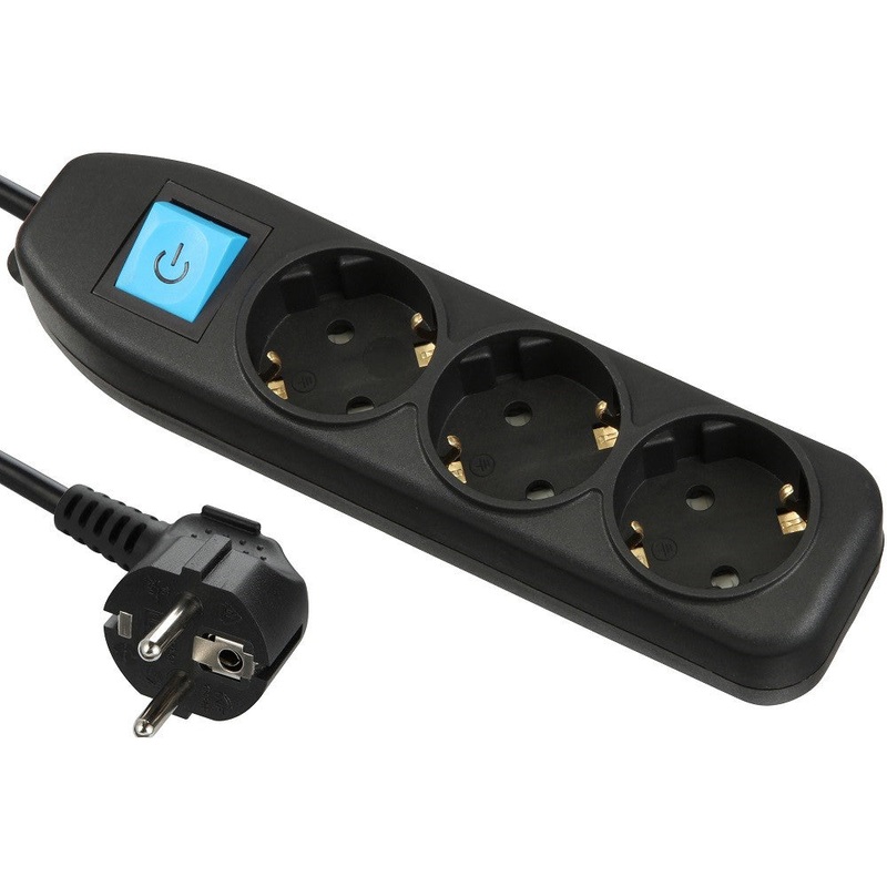 ILOCK Power Strip 3 Outlets With Switch - ILOCK-BLACK-3PLUG POWER DISTRIBUTOR-16A