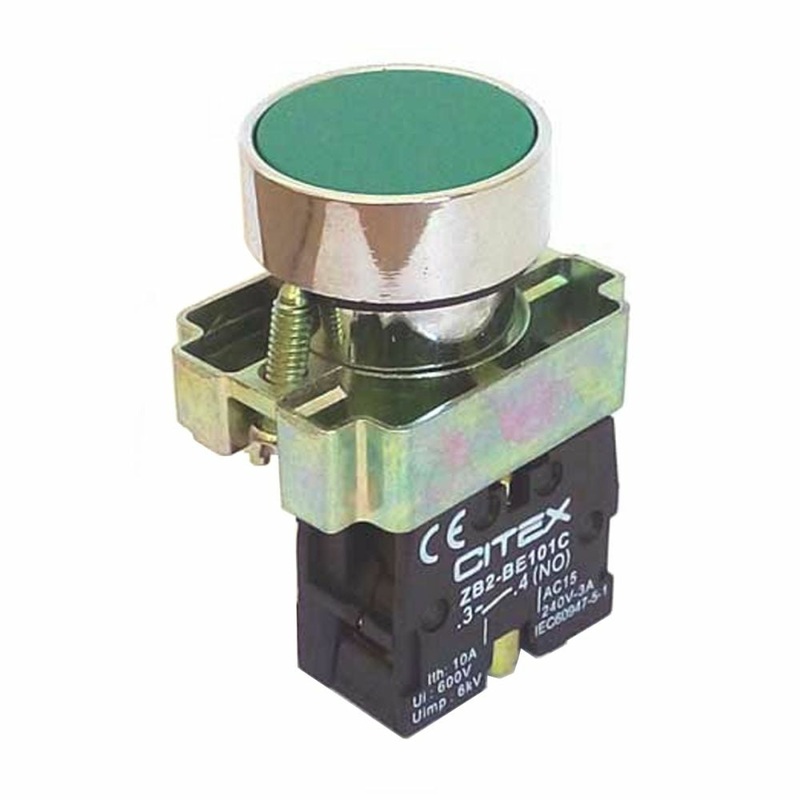Normally Open Pushbutton Metal Bezel 50Hz-60Hz- Green-LAY5-BA31