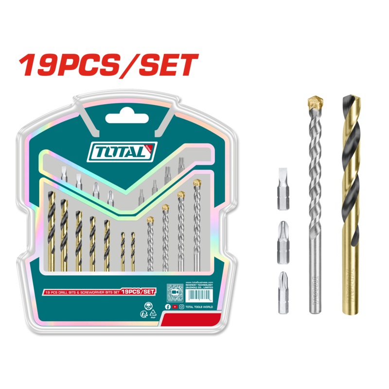 Total tools 19 Pcs drill bits & screwdriver bits set - TACSDB1901