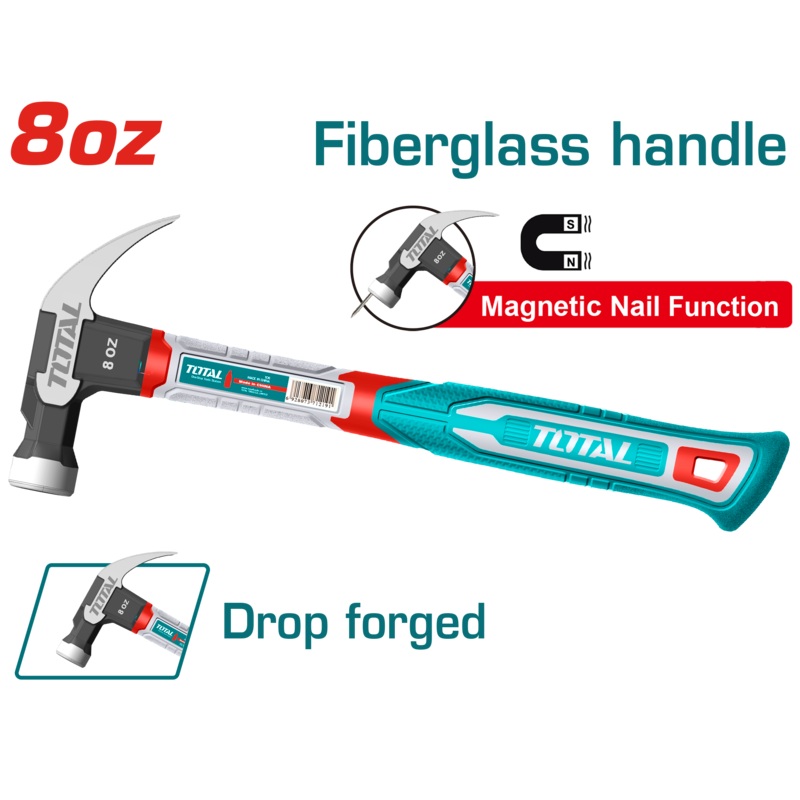Total tools claw hammer 220g with fiber hand - THCH61008