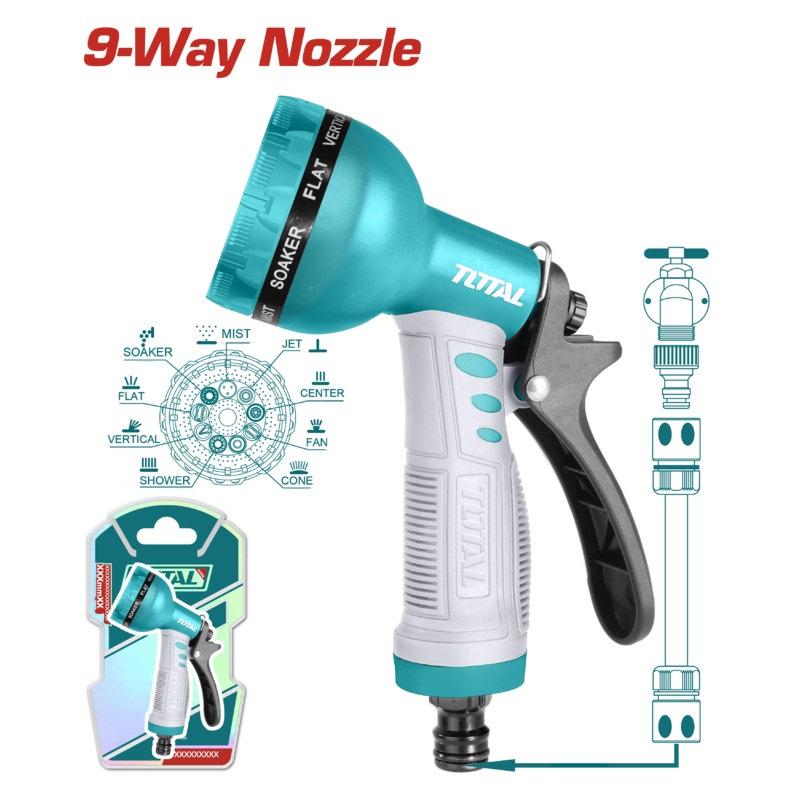 Total tools Plastic trigger nozzle 9-spray patterns - THWS010901