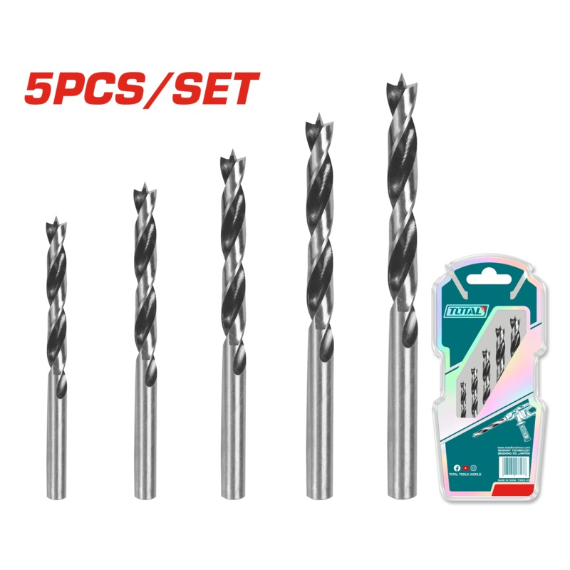 Total tools wood drill bits set 5 Pcs 3 : 8 mm - TACSD7055