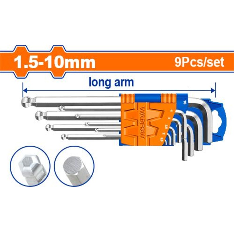 WADFOW Ball point hex key9 pieces 1.5 to 10mm - WHK2291