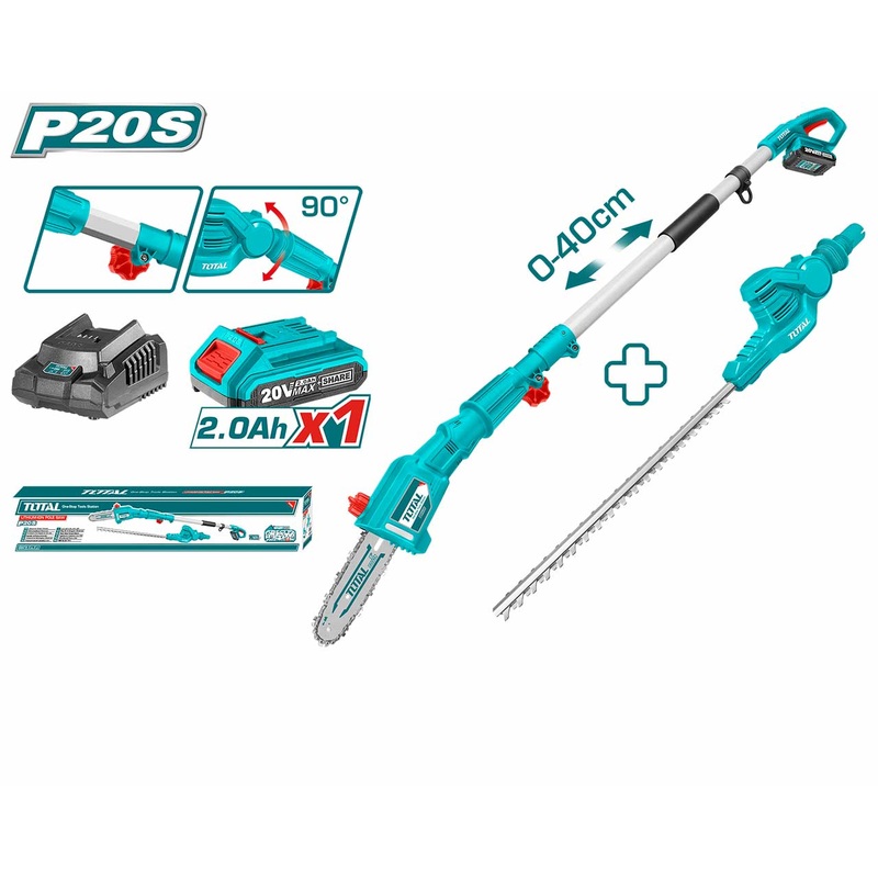 Total Tools Lithium-Ion 20V pole saw with pole hedge trimmer With 1 battery and charger -TPTS201681