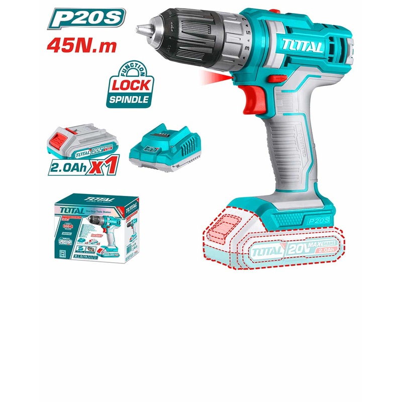 Total Tools Lithium-Ion cordless drill 20V With 1 Pcs 2.0Ah battery-TDLI200518
