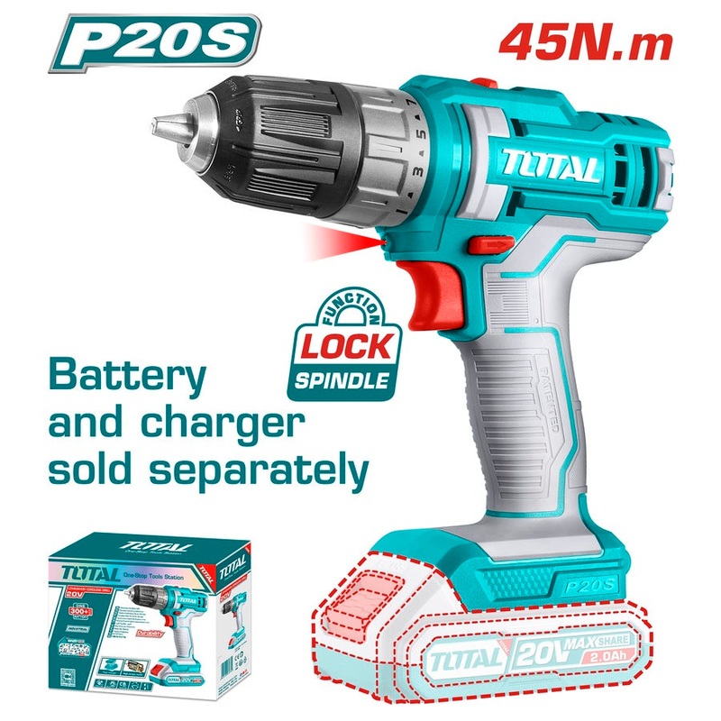 Total Tools Lithium-Ion cordless drill 20V Without Battery and charger -TDLI200515