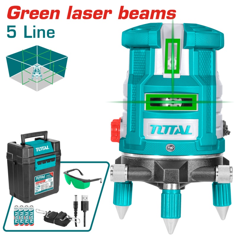 TOTAL TOOLS Self-leveling line laser(Green laser beams) 5 Lines- 30 Meter-TLL305205