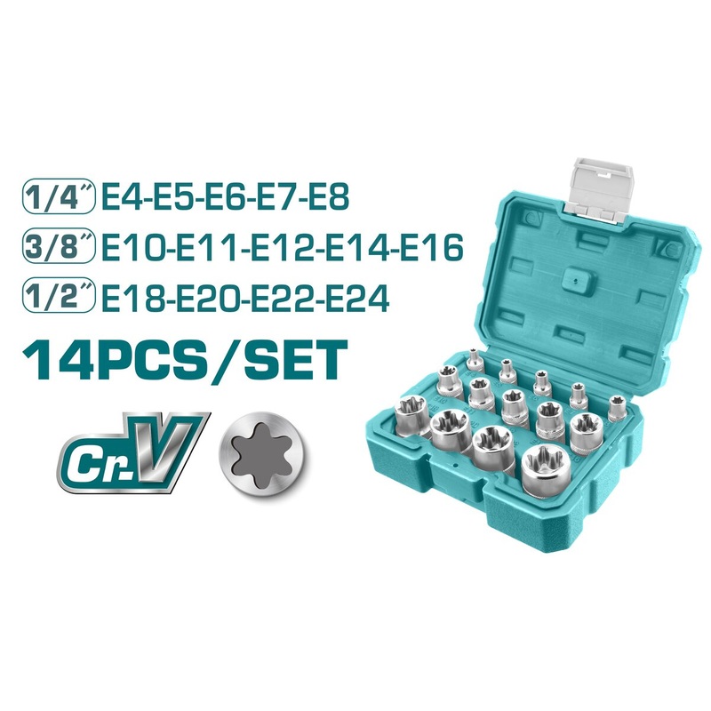 TOTAL TOOLS 14 Pcs E-Type socket set - THKTETS0114